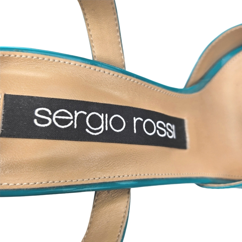 SERGIO ROSSI Milano Turquoise Patent Leather Platform Sandals - Picture 7 of 11